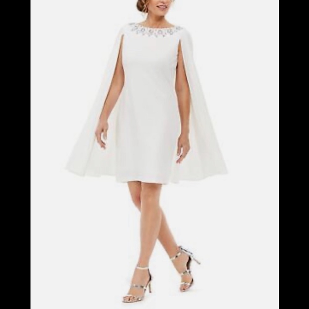 Adrianna Papell Beaded Cape Formal Dress Ivory 8